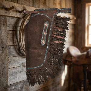 Guêtres complètes en cuir véritable de qualité supérieure pour homme, équipement d'équitation western, durables, confortables, ajustement réglable, fabriquées à la main pour l'équitation et le rodéo - Product Image 3