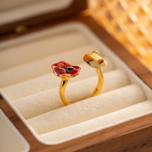 <span class=keywords><strong>Bague</strong></span> ouverte ajustable en laiton plaqué or 18 carats et rhodié, motif oiseau et fleur en émail, collection mode <span class=keywords><strong>2023</strong></span> - Product Image 2