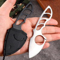 Mini couteau à lame droite pour l'extérieur avec chaîne de cou et mousqueton pour le camping et la survie