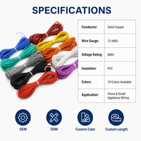 Fil de cuivre massif 12 AWG, monoconducteur, isolé PVC, 600V, pour câblage électrique de bâtiment, 10 couleurs, chauffage 200