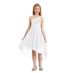 ชุดราตรีปักเลื่อมเปิดไหล่ข้างหนึ่งสำหรับเด็กผู้หญิงอายุ6-16ปีชุดเดรสปาร์ตี้ผ้าชิฟฟ่อนลายดอกไม้สำหรับเด็กชุดแต่งงาน - Product Image 5