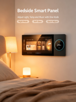 Panneau de commande central intelligent mural pour maison connectée avec bouton rotatif pour ajuster la température de la climatisation, la lumière et les rideaux, écran tactile
