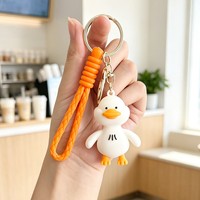 Llavero de silicona con diseño de pato blanco de dibujos animados, cuerda trenzada, colgante para mochila, regalo promocional, venta caliente de fábrica