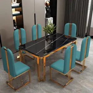 金色豪华家具走廊控制台桌子套装6把椅子强力支撑