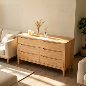 Modern Scandinavian Solid Wood 6-<b>Drawer</b> Chest Living Room Cabinet <b>Storage</b> Furniture - Product Image 1