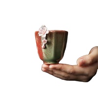 L buatan tangan Retro keramik Master Cup tunggal Teacup cubit bunga didedikasikan Kung Fu teh Set termasuk mangkuk