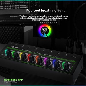 8-Channel Stereo Headphone <strong>Amplifier</strong> with Dynamic RGB Lights Mini Metal <strong>Body</strong> and 8 Independent Volume Controls for Studio KTV - Product Image 4
