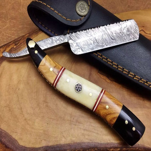 มีดโกนเหล็กกล้าไร้สนิมสวยงาม พร้อมใบมีดดามัสกัสและด้ามจับทำจากกระดูก สำหรับโกนผม ใบหน้า ร่างกาย ใช้ในร้านเสริมสวย - Product Image 6