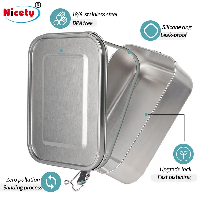 Nicety Food grade 304 dicht edelstahl mittagessen box 800/1200/1400ml silikon dichtung ring platz stahl mittagessen box