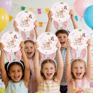 DAMAI Fournitures de fête de Pâques, assiettes en papier, gobelets, serviettes, lapin rose et fleurs printanières, vaisselle de fête pour 8 invités - Product Image 2