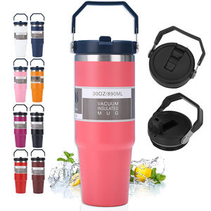 OEM/ODM Blank Glass Shot Glass 30oz Double Walled Thermal Cup with Flip Straw and Handle - Product Image 1