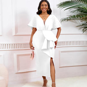 Nuevo diseño fiesta de verano Sexy cuello en V volante Split boda pesado diseño de cuentas elegante graduación Noche vestidos de cóctel para mujeres - Product Image 5