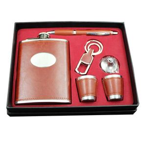 Ensemble de flacons à liqueur en acier inoxydable de haute qualité au design original avec étui en cuir - Product Image 1