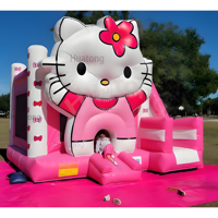 Château gonflable commercial Huatong avec toboggan gonflable, combo extérieur rose, maison de rebond gonflable à thème dessin animé pour enfants, location