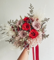 Bouquet de roses éternelles LED faites à la main aux couleurs douces, rond, sur pied, pour mariage, fleurs de mariée, longue durée (3-5 ans)
