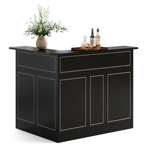 Mesa de bar <span class=keywords><strong>en</strong></span> <span class=keywords><strong>forma</strong></span> de <span class=keywords><strong>L</strong></span> para el hogar con estantes de copas Unidad de barra de esquina de 3 niveles Mesa de bar de vino de licor <span class=keywords><strong>Escritorio</strong></span> de recepción - Product Image 4