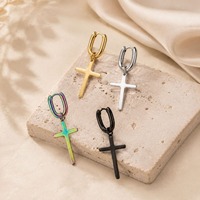 Boucles d'oreilles minimalistes unisexe en acier inoxydable avec pendentif croix, multicolores, accessoires d'oreille personnalisés, vente en gros
