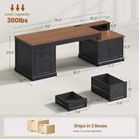 Bureau de direction pliable et réglable avec tiroirs de rangement intégrés et grande station de travail informatique