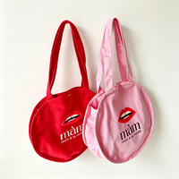 Sac fourre-tout rond en toile rouge vintage à l'effigie des lèvres françaises, imprimé sur mesure, réutilisable, en coton, sac à bandoulière, vente en gros, OEM, imprimé UV tendance
