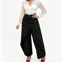 Pantalones Vaqueros Anchos Asimétricos con Corte Cruzado para Mujer, con Falda Superpuesta Desmontable, Moda Sehe