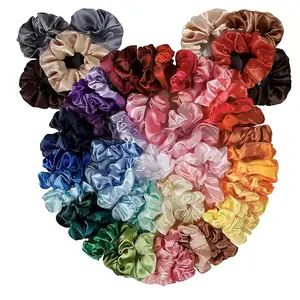 Groothandel Custom Multicolor Satijn Gezicht Dikke Darm Haar Bandrubber Band Voor Vrouwen Accessoires