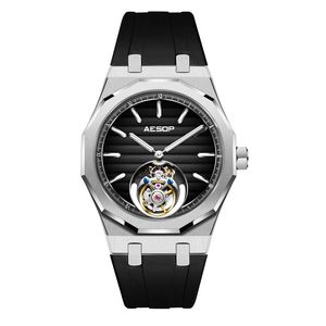 Montre mécanique à tourbillon authentique pour homme, design squelette ajouré, montre-bracelet décontractée, série Aesop Tourbillon - Product Image 2