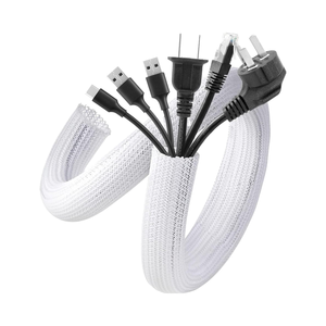 Manchons de câblage tressés en nylon blanc de 5 pieds et 1,2 pouces, lot de 2, pour gestion de câbles, organisateur de fils, <span class=keywords><strong>cache</strong></span>-câbles pour bureau, maison, et protection des câbles (pour animaux de compagnie) - Product Image 1