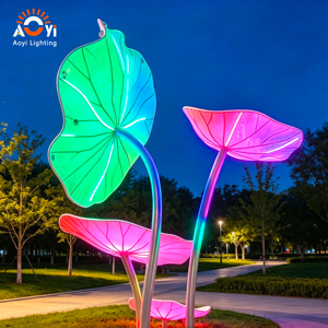 Grande lampe LED en forme de feuille de lotus, éclairage paysager RGB changeant de couleur, sculpture lumineuse extérieure pour parc et <span class=keywords><strong>jardin</strong></span> - Product Image 2