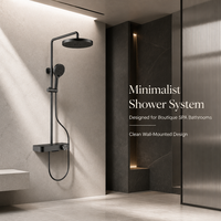 Kolom Shower Kuningan Abu-abu Modern dengan Rak Terintegrasi, Pemasangan di Dinding, Sistem Shower 3 Fungsi, dan Keran Mandi Bawah