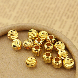 JS1157 Cuentas Redondas de Calabaza Corrugada en Oro y Plata de 14K, <span class=keywords><strong>Abalorios</strong></span> Espaciadores de Metal Tallados con Corte de Luna para Joyería - Product Image 1