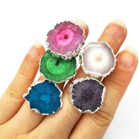Hot Koop Vergulde Koperen Sieraden Ring 18K Vergulde Ringen Gold Randen Multi Kleur Solar Quartz Stone Ring Verstelbare voor Vrouwen