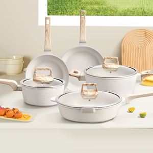 Cocina de diseño agradable de alta calidad, 5 uds., cacerola de aleación de aluminio de granito de Metal blanco, ollas y sartenes, juego de utensilios de cocina antiadherentes - Product Image 1
