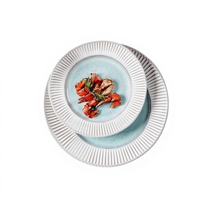 Plato para carne minimalista de estilo europeo, diseño creativo en relieve, esmaltado, apto para microondas, plato plano para el hogar, restaurantes especiales, azul - Product Image 1