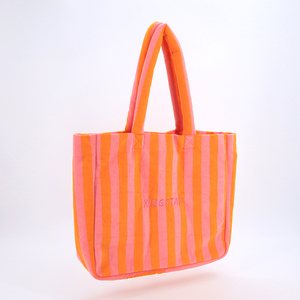 Borsa Tote da Donna Ecologica a Righe in Tessuto Spugna, Grande Capacità, Resistente, per Viaggi e Spiaggia - Product Image 1