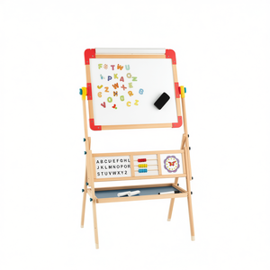 Chevalet d'art en bois pour enfants avec tableau blanc, lettres magnétiques et boulier, couleur beige, modèle D0100XTUWRA - Product Image 1