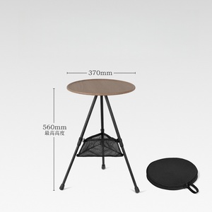 Minimalist <b>Round</b> Outdoor <b>Table</b> With Storage Mesh Basket Tripod Base Engineered Wood Top Black Metal Frame - Product Image 6