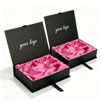 Boîtes rigides en carton personnalisées de luxe avec doublure en satin pour mèches de cheveux naturels, perruques, ceintures et cravates – Emballage cadeau recyclable avec estampage