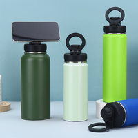 Bouteille d'eau de gymnastique isolée en acier inoxydable de 16 24 32 40 64 74Oz avec support magnétique pour téléphone portable et aimant pour téléphone portable