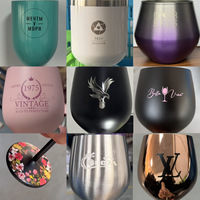 Cadeaux personnalisés avec logo, gobelet à vin à double paroi isolé sous vide avec couvercle et paille, verres à vin en acier inoxydable