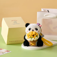Porte-clés Bouquet Panda en Peluche, Fleur au Crochet Fait Main, Breloque de Sac Panda, Boîte Cadeau, Souvenir Culturel Chinois