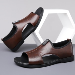 <span class=keywords><strong>Sandales</strong></span> en <span class=keywords><strong>cuir</strong></span> multicolores pour hommes - Chaussures décontractées respirantes à bout ouvert et à double usage - Product Image 3