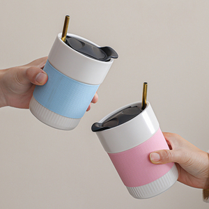 New Design Insulated to Go <b>Ceramic</b> Tumbler <b>Cups</b> Porcelain Coffee Travel Mug with Lid - Product Image 2