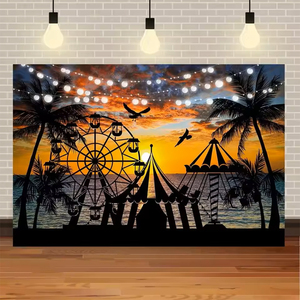 Fondo Fotográfico Musical para Fiesta de Cumpleaños con Temática de Rueda Gigante al Atardecer junto al Mar, Festival, Boda, Vacaciones Tropicales de Hawái con Palmeras de Coco - Product Image 5