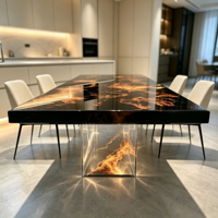 Moderner Holz-Epoxidharz-Esstisch mit Muster, Rechteckiger Epoxidtisch mit Klaren Acrylbeinen für Villa und Esszimmer