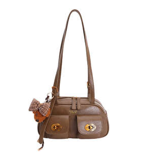 Fashion style zipper closure design brown Pu leather women's shoulder bag tote bag - Product Image 5