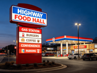 Panneau publicitaire extérieur personnalisé en acier inoxydable et aluminium pour station-service, autoroute, avec éclairage LED
