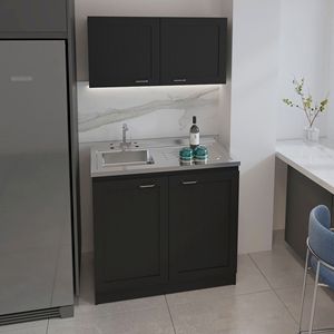 Ensemble d'armoires de salle de bain rectangulaires noires en wengue, 2 pièces - Product Image 1