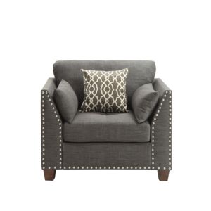 DB Laurissa Light Charcoal Linen <b>Armchair</b> with 3 Pillows <b>for</b> <b>Living</b> <b>Room</b> Decor - Product Image 5