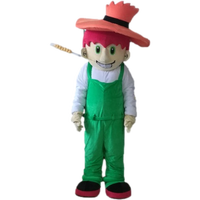 Costumes de mascotte de fermier bleus sur mesure pour adultes, avec cheveux rouges et matériau en peluche de blé, unisexe
