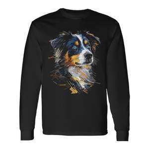 T-shirt à manches longues pour chien berger australien aux yeux bleus, design artistique pour animaux de compagnie - Product Image 1